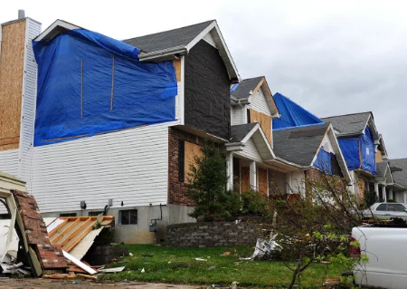 Covered up home after storm damage